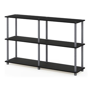 Pemberly Row Wood 3-Tier Double Size Storage Display Rack in Black/Gray