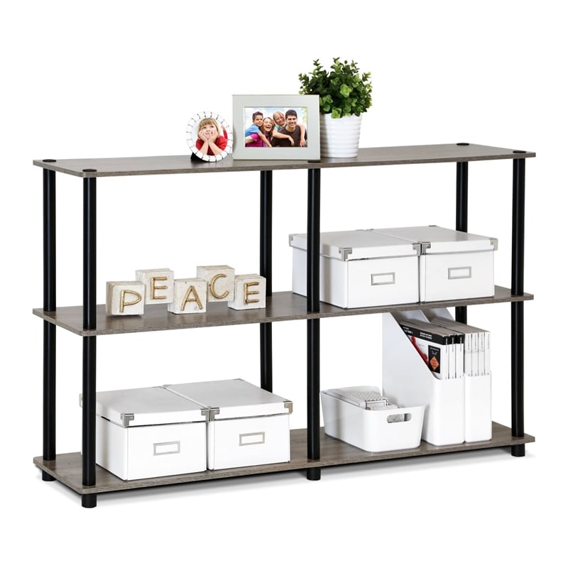 Pemberly Row Wood 3-Tier Storage Display Rack in French Oak Gray/Black