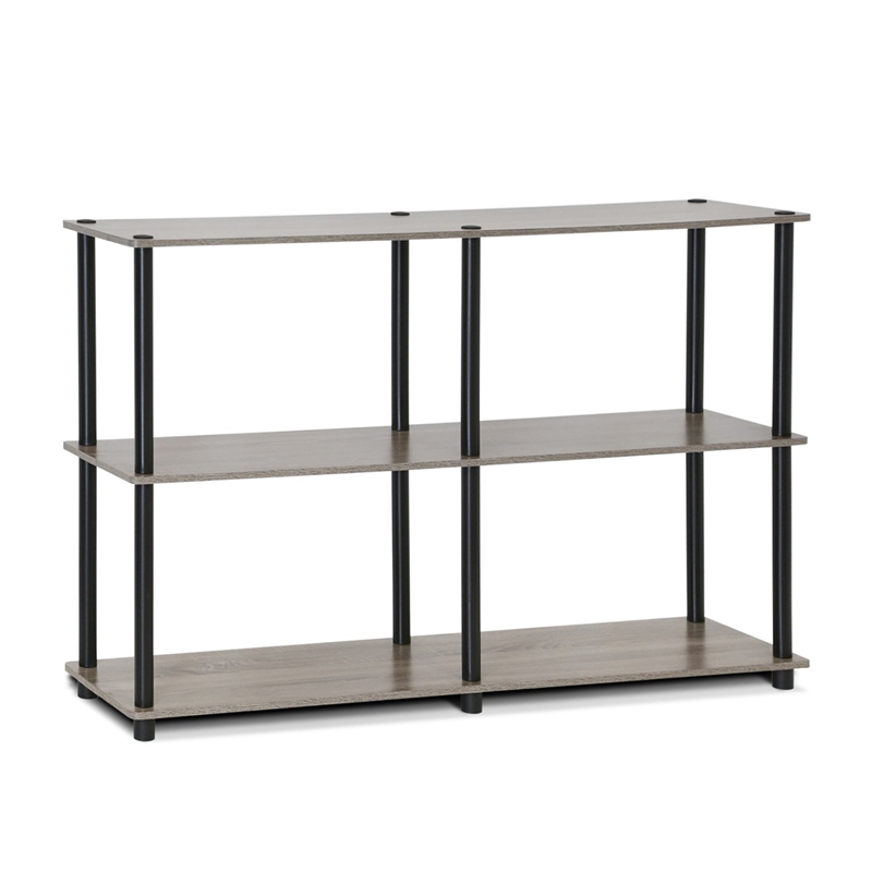 Pemberly Row Wood 3-Tier Storage Display Rack in French Oak Gray/Black