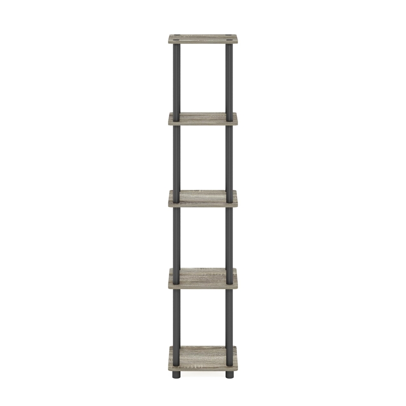 Pemberly Row Turn-N-Tube Wood 5-Tier Corner Rack Display Shelf in Oak Gray/Black