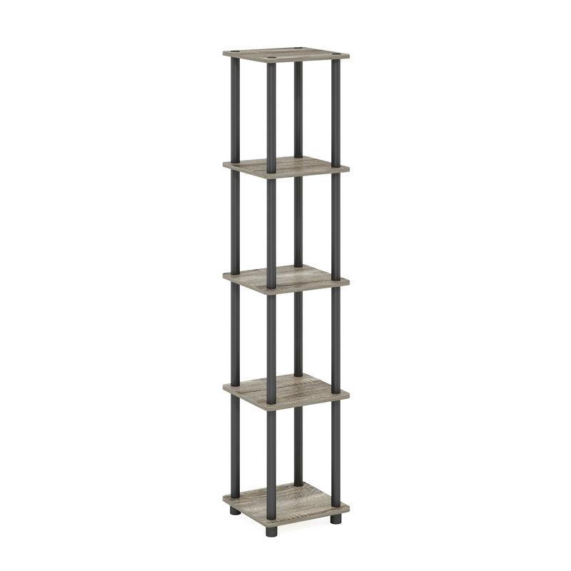Pemberly Row Turn-N-Tube Wood 5-Tier Corner Rack Display Shelf in Oak Gray/Black