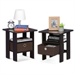 Pemberly Row Wood End Table with Bin Drawer in Dark Walnut (Set of 2)