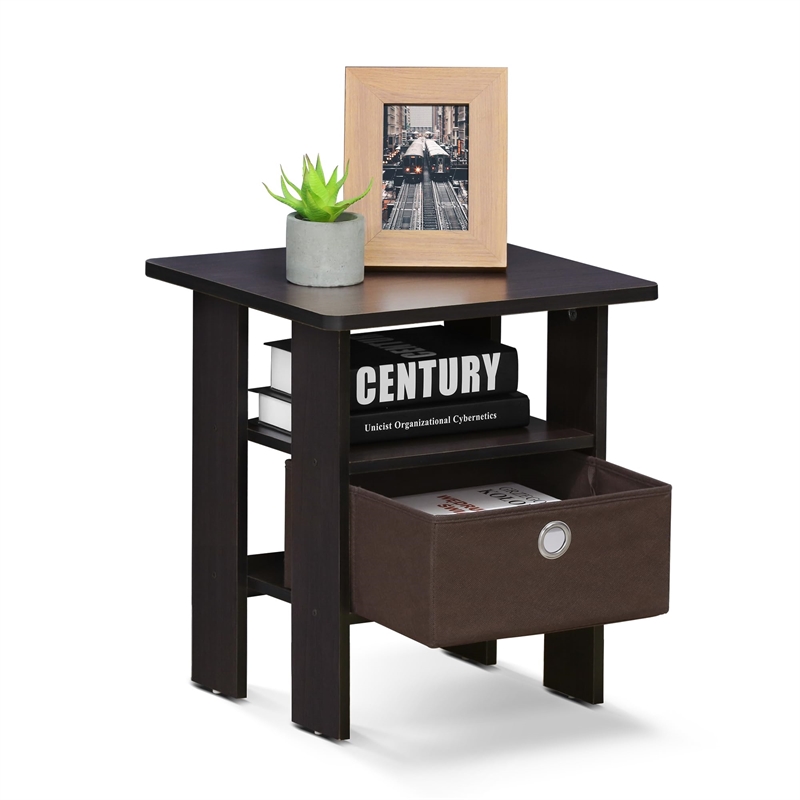 Pemberly Row Wood End Table with Bin Drawer in Dark Walnut (Set of 2)