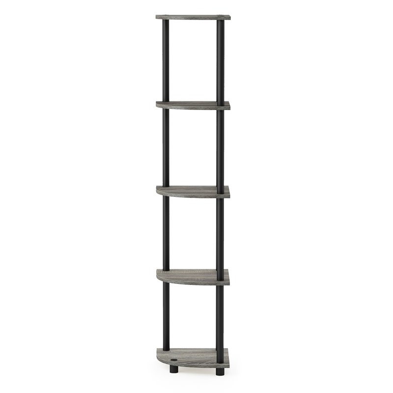 Pemberly Row Wood 5 Tier Corner Display Rack in French Oak Gray/Black