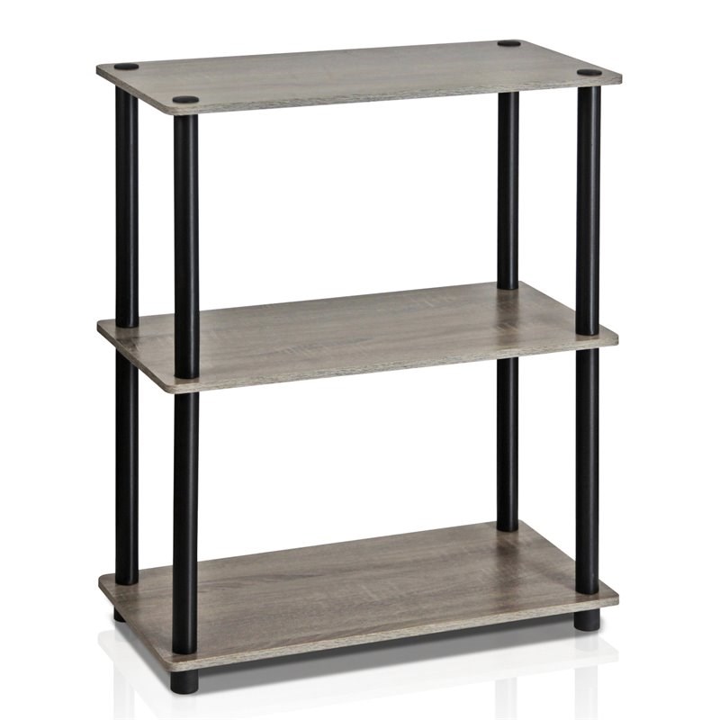 Pemberly Row Wood 3-Tier Compact Shelf Display Rack in Oak Gray/Black