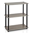 Pemberly Row Wood 3-Tier Compact Shelf Display Rack in Oak Gray/Black
