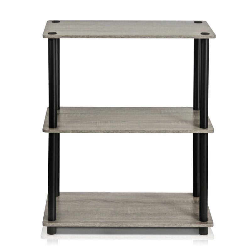 Pemberly Row Wood 3-Tier Compact Shelf Display Rack in Oak Gray/Black