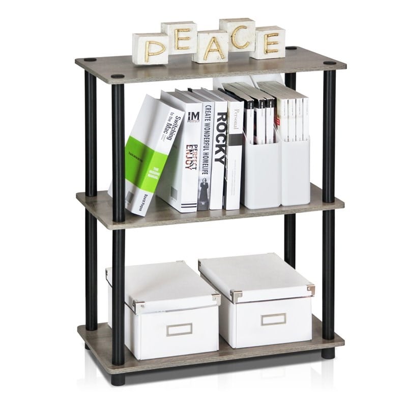 Pemberly Row Wood 3-Tier Compact Shelf Display Rack in Oak Gray/Black