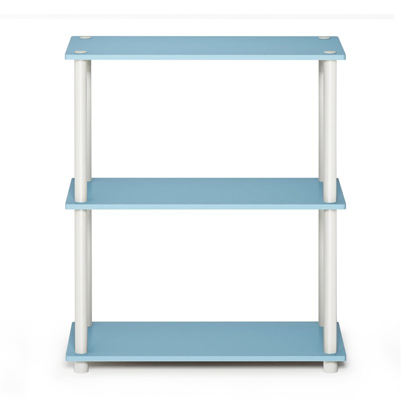 Pemberly Row Wood 3-Tier Compact Shelf Display Rack in Light Blue/White
