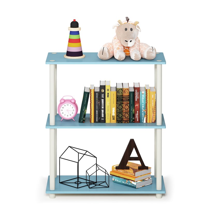 Pemberly Row Wood 3-Tier Compact Shelf Display Rack in Light Blue/White