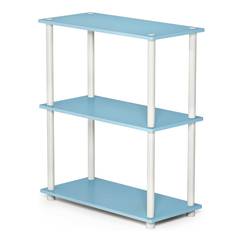 Pemberly Row Wood 3-Tier Compact Shelf Display Rack in Light Blue/White
