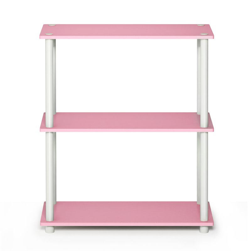 Pemberly Row Turn-N-Tube Wood 3-Tier Compact Shelf Display Rack in Pink/White