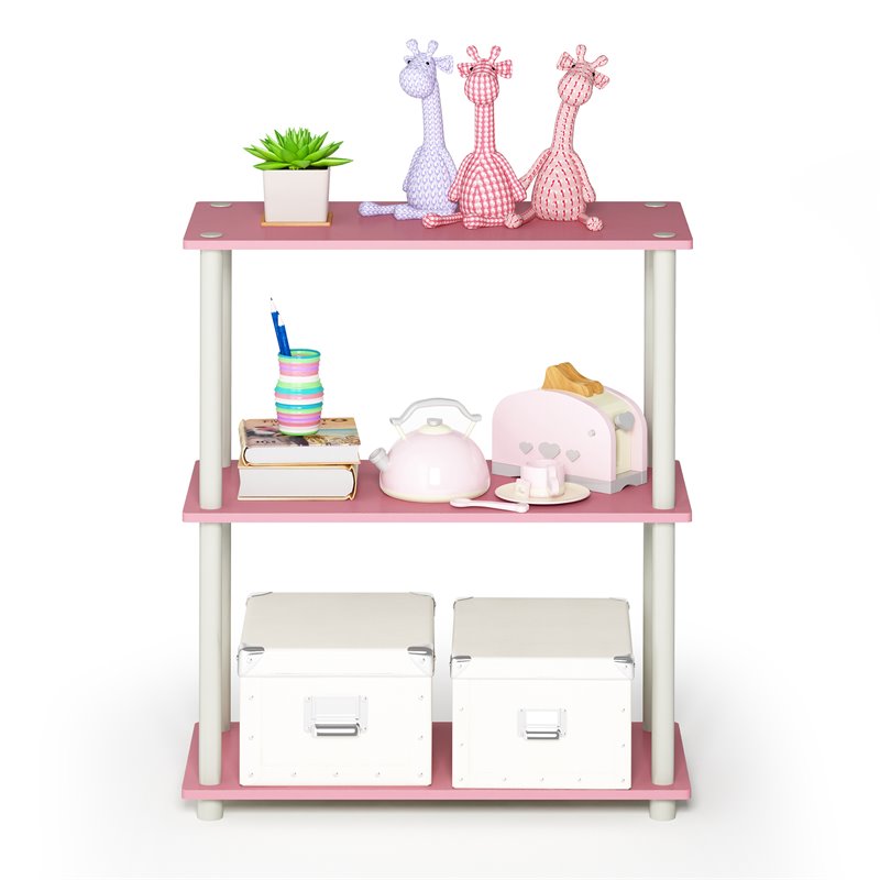 Pemberly Row Turn-N-Tube Wood 3-Tier Compact Shelf Display Rack in Pink/White