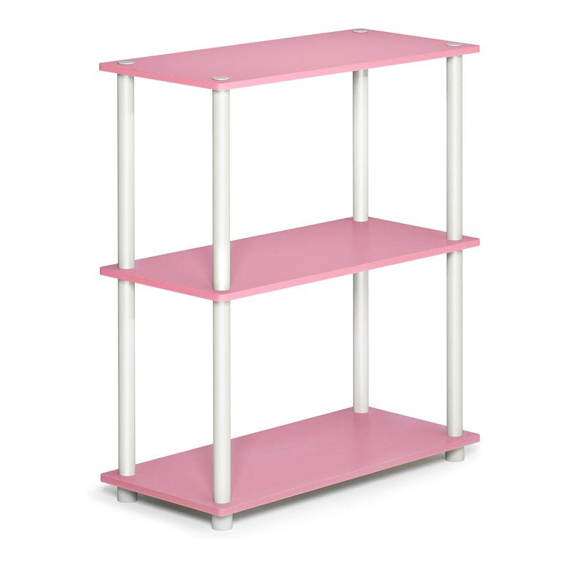 Pemberly Row Turn-N-Tube Wood 3-Tier Compact Shelf Display Rack in Pink/White