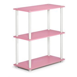 Pemberly Row Turn-N-Tube Wood 3-Tier Compact Shelf Display Rack in Pink/White