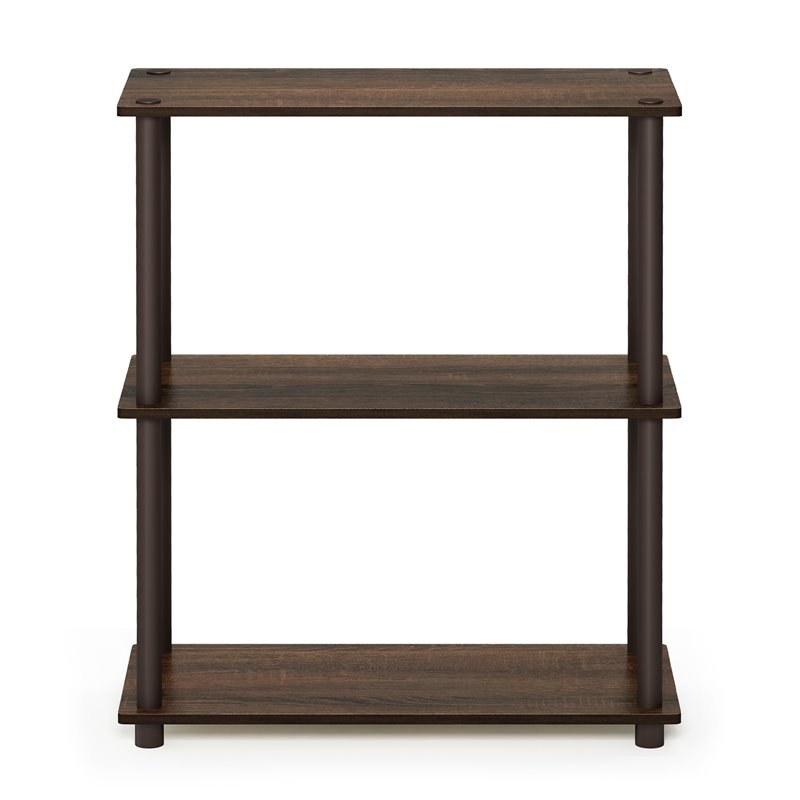Pemberly Row Turn-N-Tube Wood 3-Tier Compact Shelf Display Rack in Walnut/Brown