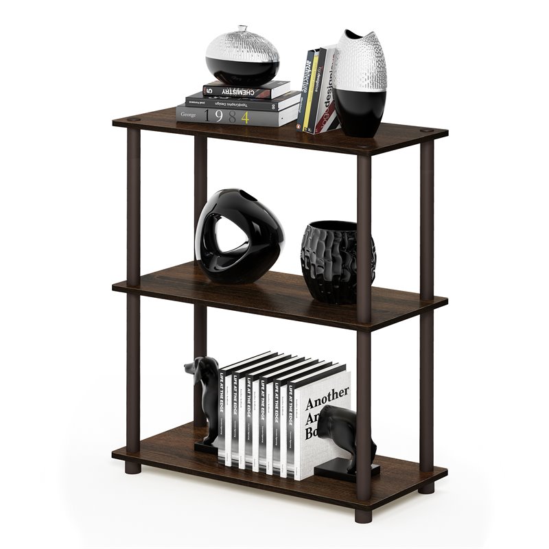 Pemberly Row Turn-N-Tube Wood 3-Tier Compact Shelf Display Rack in Walnut/Brown