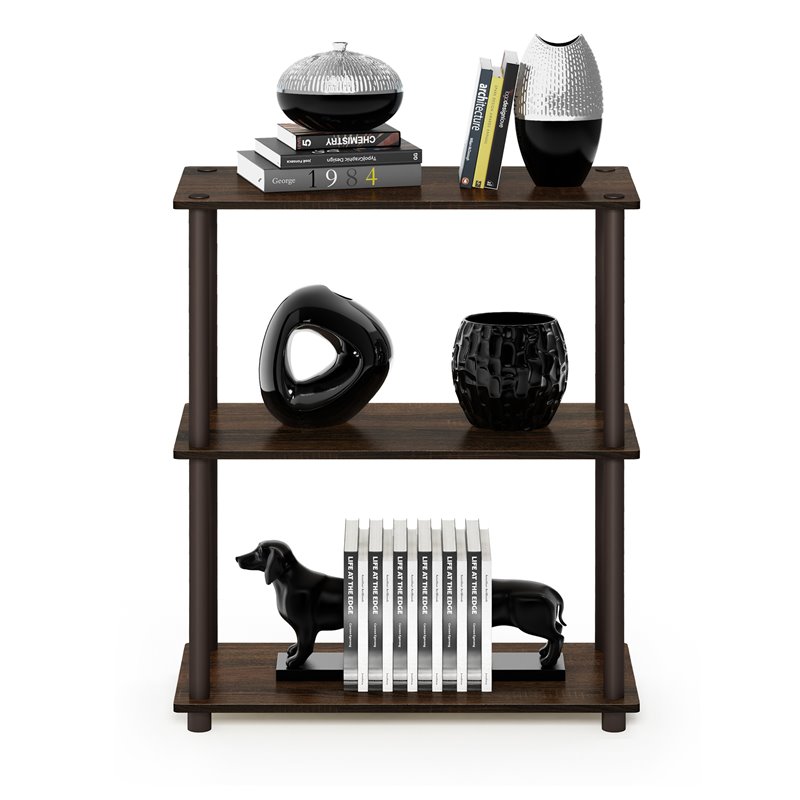 Pemberly Row Turn-N-Tube Wood 3-Tier Compact Shelf Display Rack in Walnut/Brown