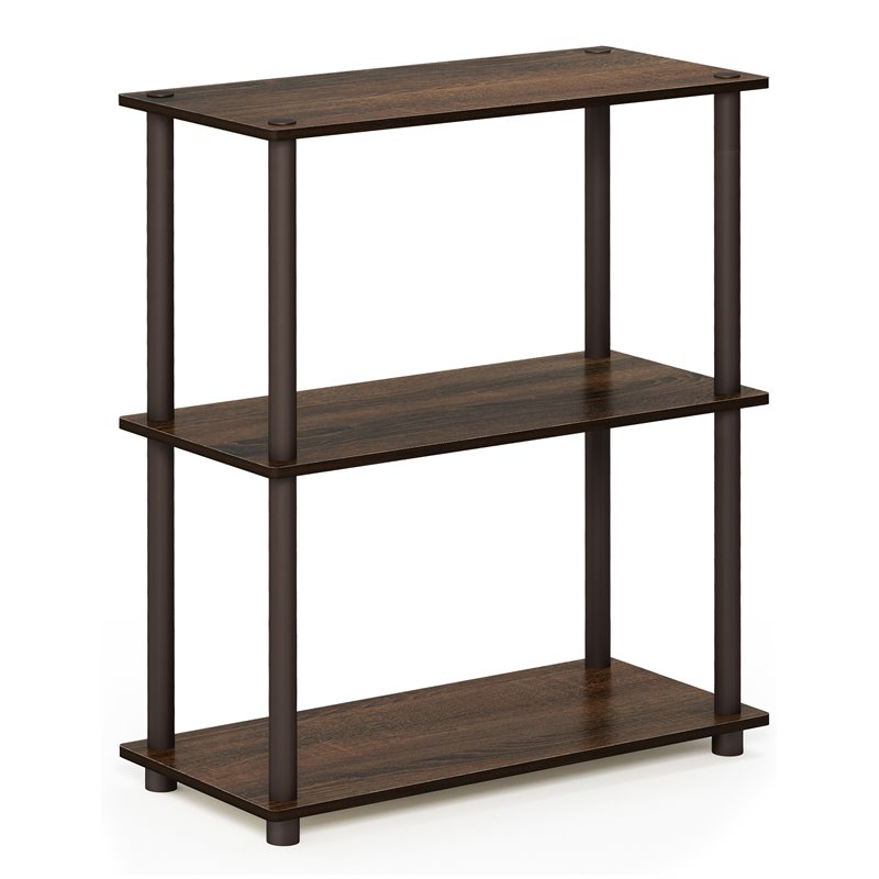 Pemberly Row Turn-N-Tube Wood 3-Tier Compact Shelf Display Rack in Walnut/Brown