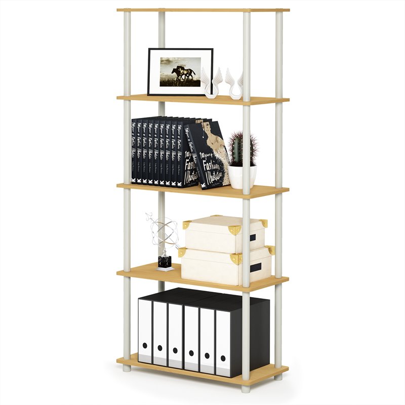 Pemberly Row Wood 5-Tier Multipurpose Shelf Display Rack in Beech/Natural