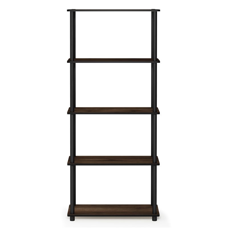 Pemberly Row Turn-N-Tube Wood 5-Tier Shelf Display Rack in Columbia Walnut/Black