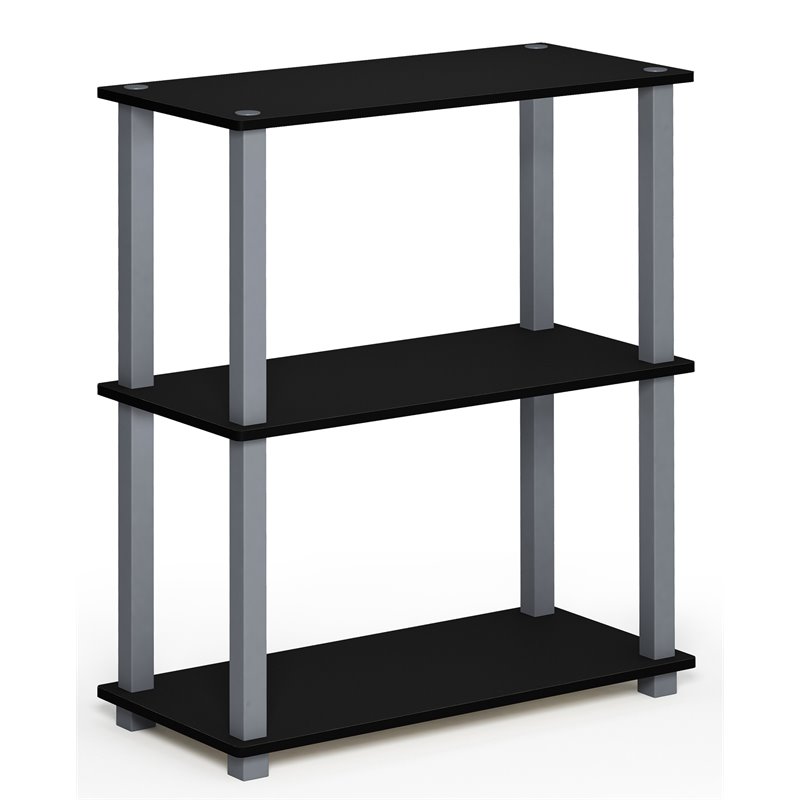 Pemberly Row Turn-S-Tube Wood 3-Tier Compact Shelf Display Rack in Black/Gray