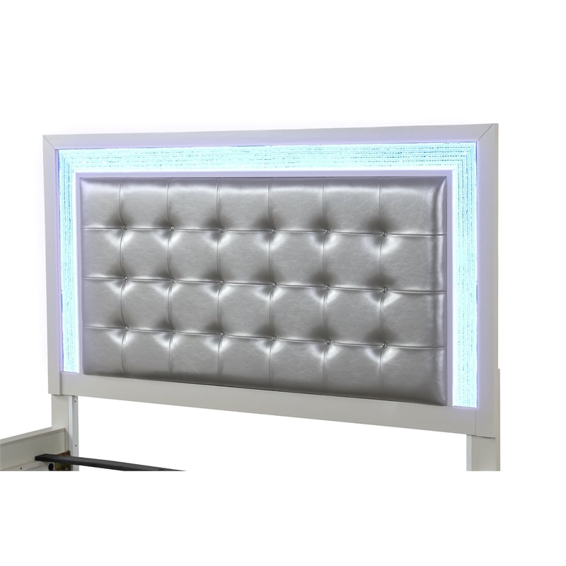 Pemberly Row Contemporary LED King Bed Made with Wood in Milky White