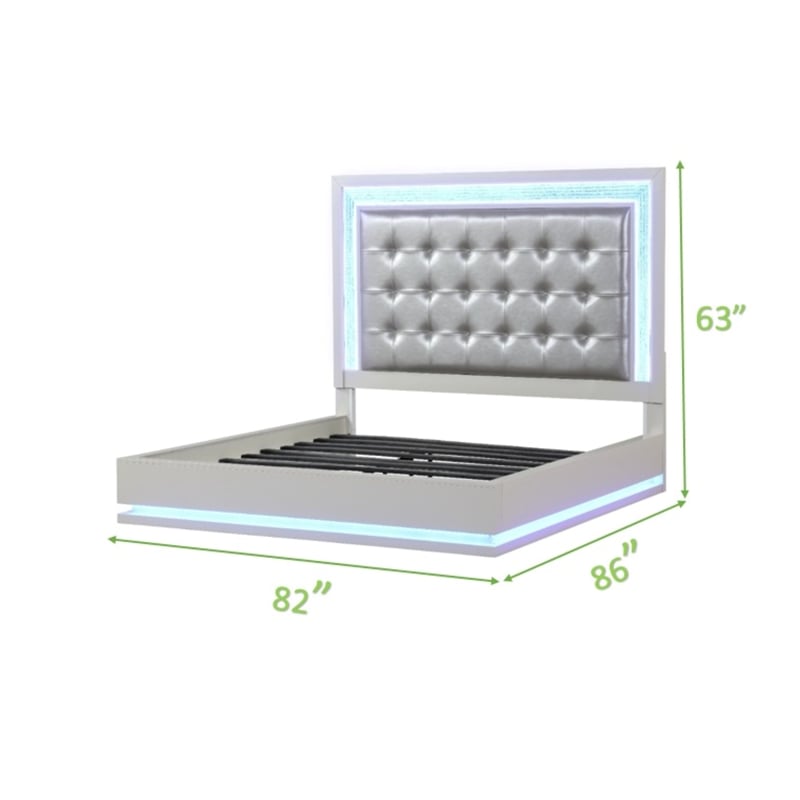 Pemberly Row Contemporary LED King Bed Made with Wood in Milky White