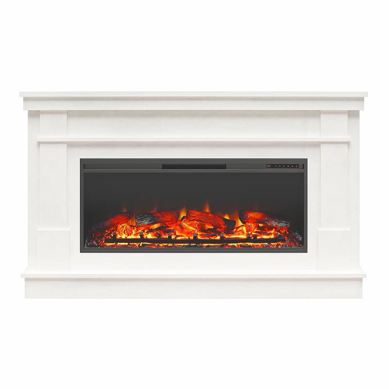 Pemberly Row Wide Mantel with Linear Electric Fireplace in Plaster