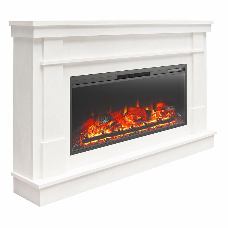 Pemberly Row Wide Mantel with Linear Electric Fireplace in Plaster