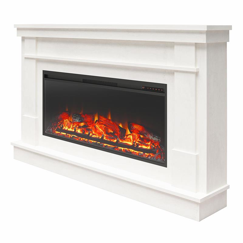 Pemberly Row Wide Mantel with Linear Electric Fireplace in Plaster
