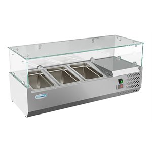Pemberly Row Glass/Stainless Steel Refrigerated Countertop Prep Rail in Silver