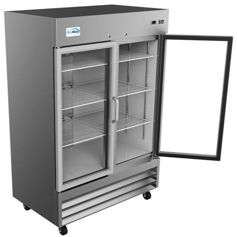 Pemberly Row Stainless Steel Silver Reach-In Refrigerator Rectangular LED Lighting 54
