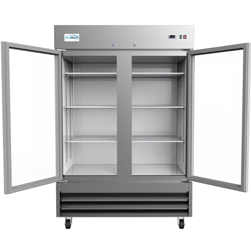 Pemberly Row Stainless Steel Silver Reach-In Refrigerator Rectangular LED Lighting 54