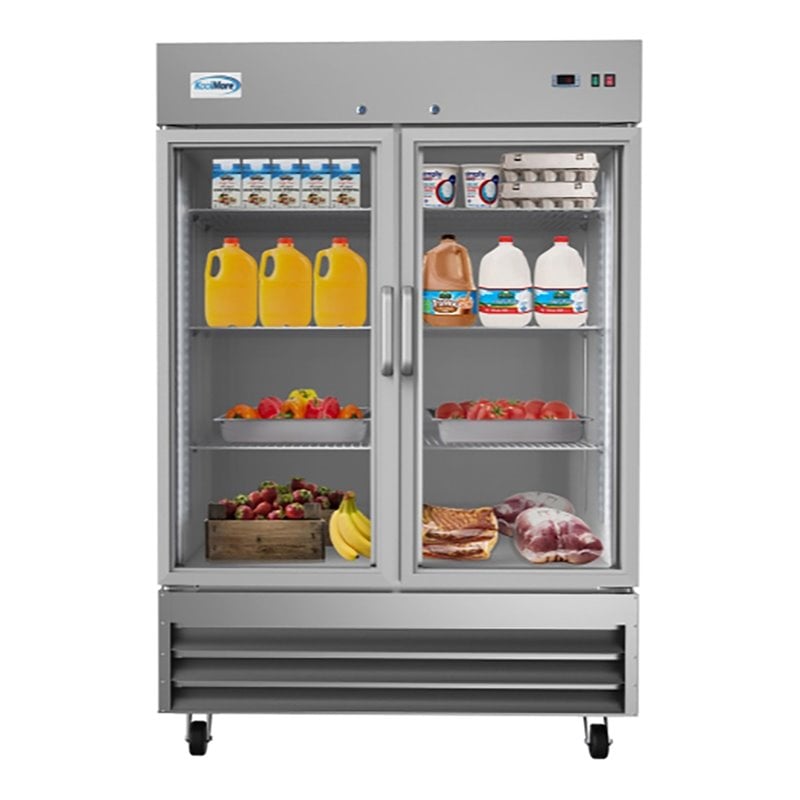 Pemberly Row Stainless Steel Silver Reach-In Refrigerator Rectangular LED Lighting 54