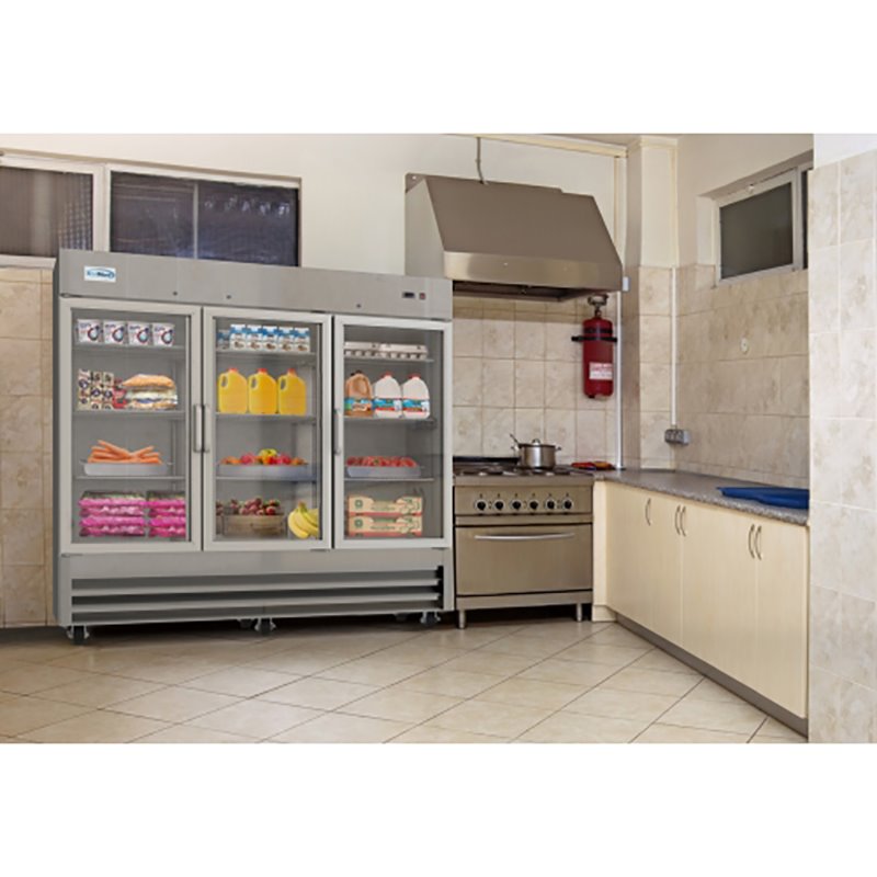 Pemberly Row 3-Door LED Stainless Steel Reach-In Refrigerator Cooler in Silver