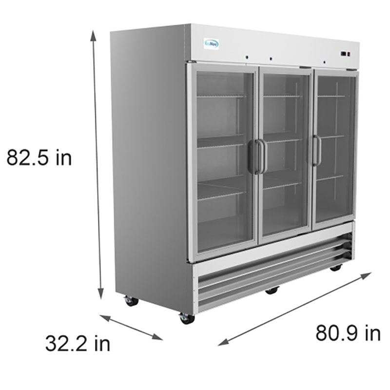 Pemberly Row 3-Door LED Stainless Steel Reach-In Refrigerator Cooler in Silver