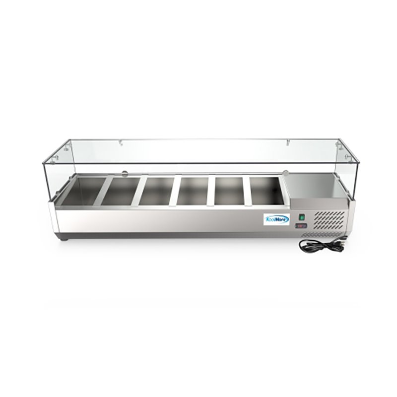 Pemberly Row Stainless Steel Refrigerated Prep Rail Sandwich Station in Silver