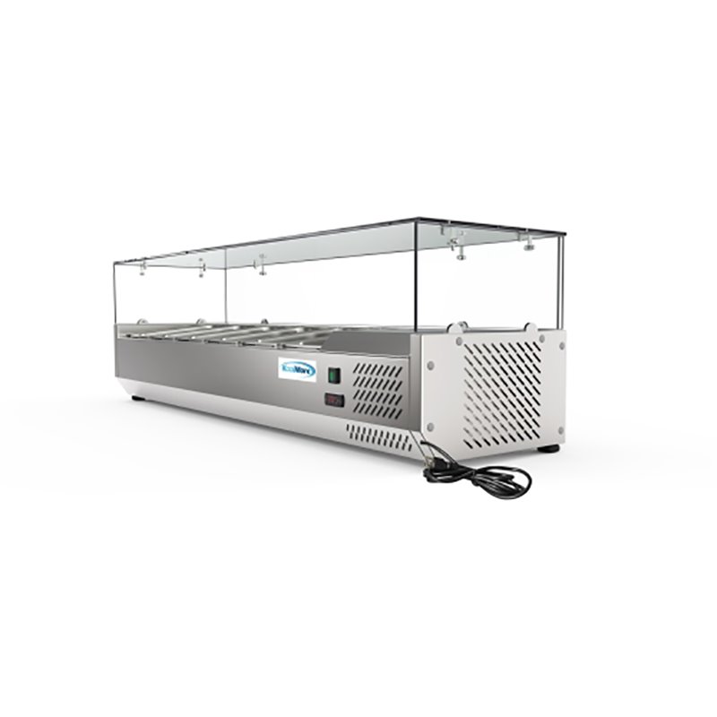 Pemberly Row Stainless Steel Refrigerated Prep Rail Sandwich Station in Silver