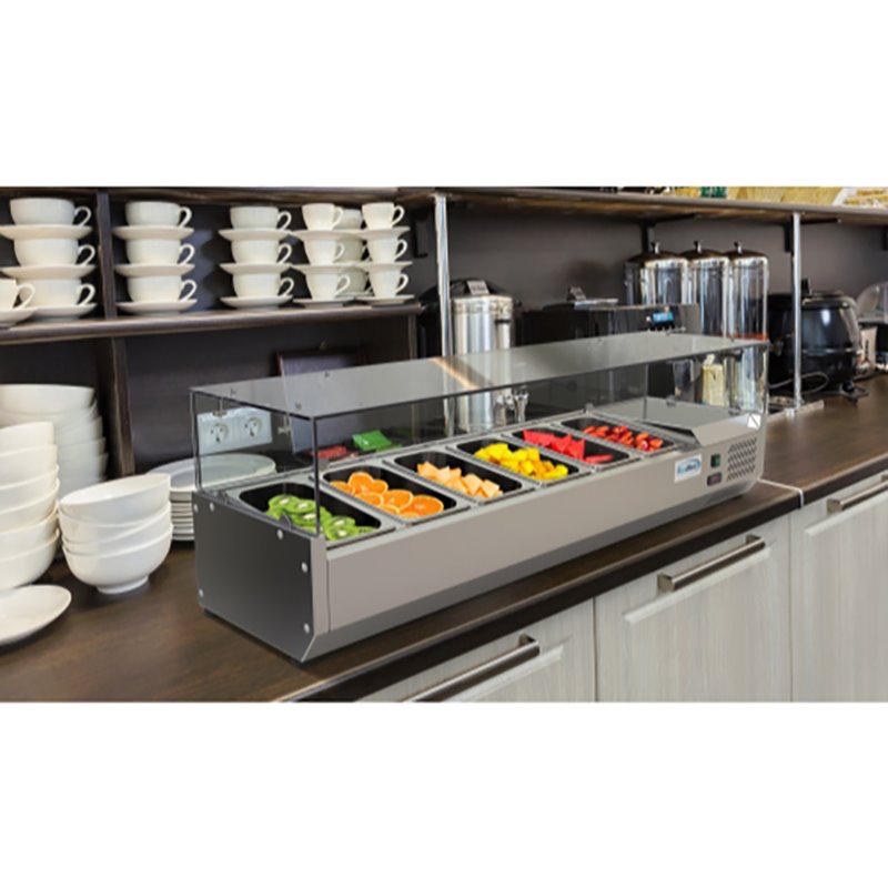 Pemberly Row Stainless Steel Refrigerated Prep Rail Sandwich Station in Silver