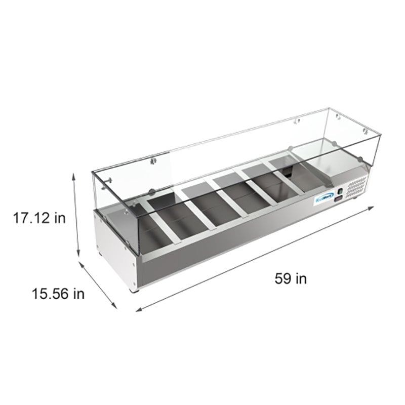 Pemberly Row Stainless Steel Refrigerated Prep Rail Sandwich Station in Silver
