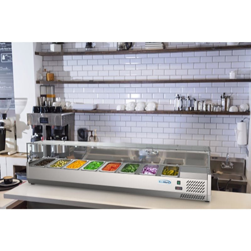 Pemberly Row Stainless Steel Refrigerated Prep Rail Sandwich Station in Silver