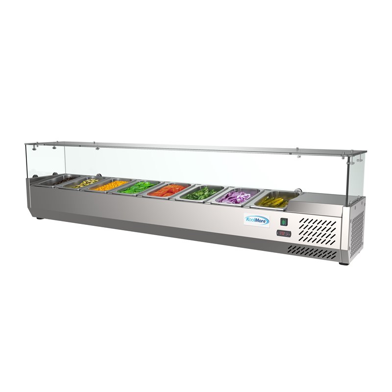 Pemberly Row Stainless Steel Refrigerated Prep Rail Sandwich Station in Silver