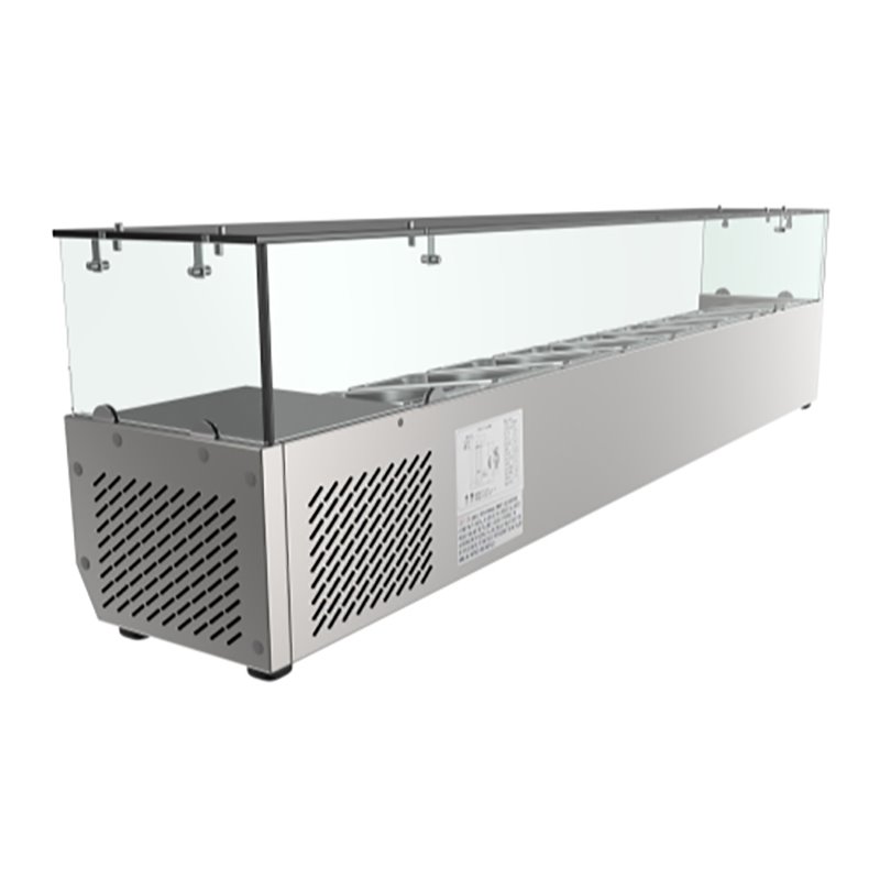 Pemberly Row Stainless Steel Refrigerated Prep Rail Sandwich Station in Silver