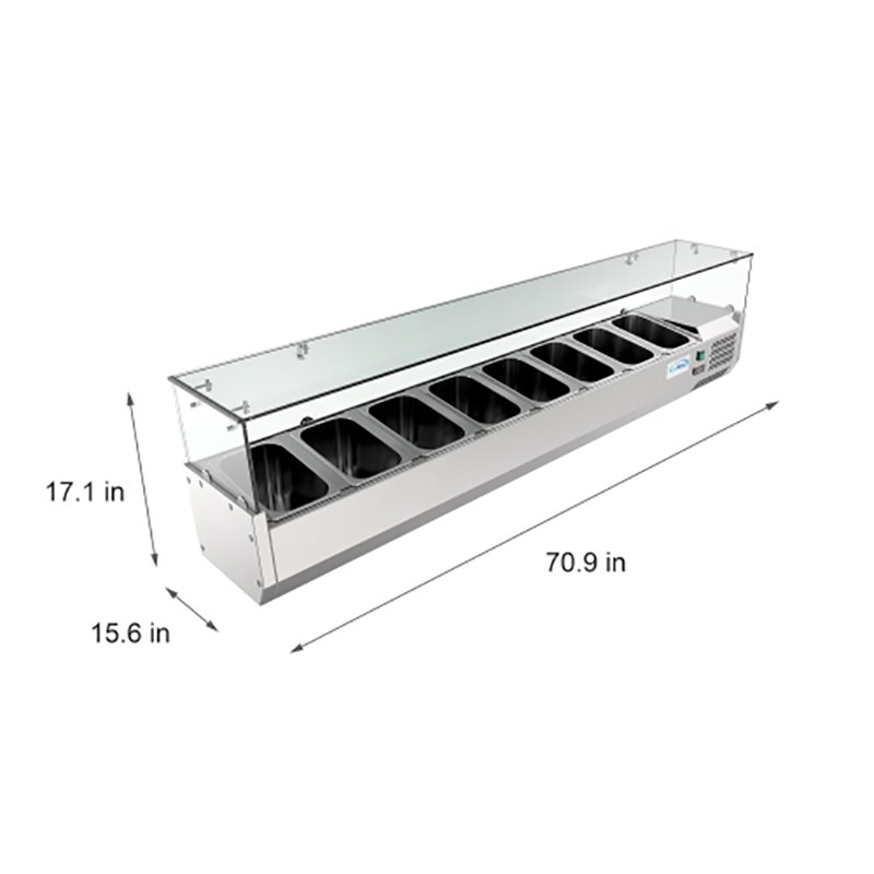 Pemberly Row Stainless Steel Refrigerated Prep Rail Sandwich Station in Silver