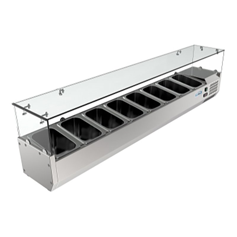 Pemberly Row Stainless Steel Refrigerated Prep Rail Sandwich Station in Silver