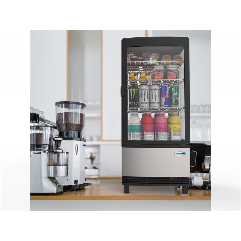 Pemberly Row LED Stainless Steel Countertop Refrigerator Display Case in White