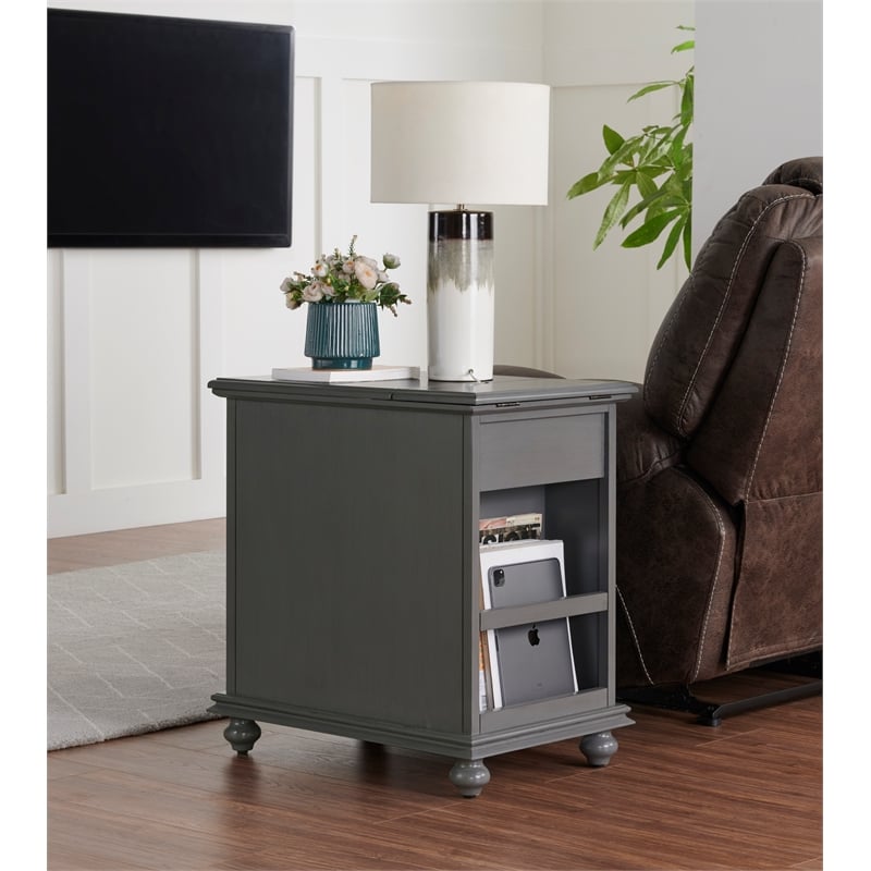 Pemberly Row Traditional Engineered Wood Chairside Table with Power Gray