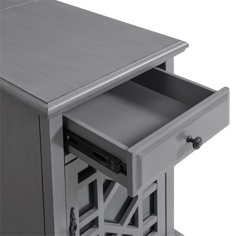 Pemberly Row Traditional Engineered Wood Chairside Table with Power Gray