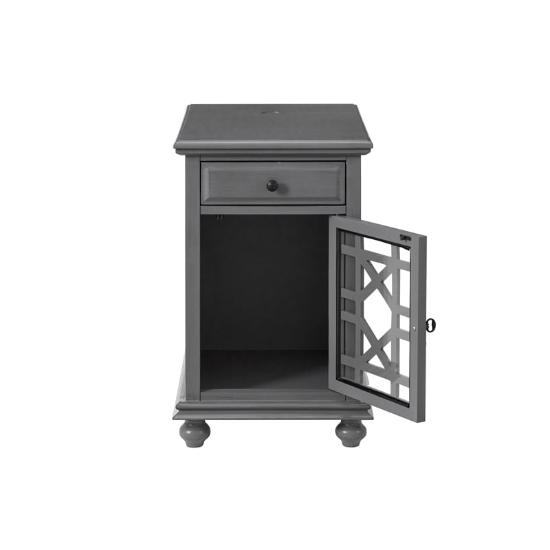 Pemberly Row Traditional Engineered Wood Chairside Table with Power Gray